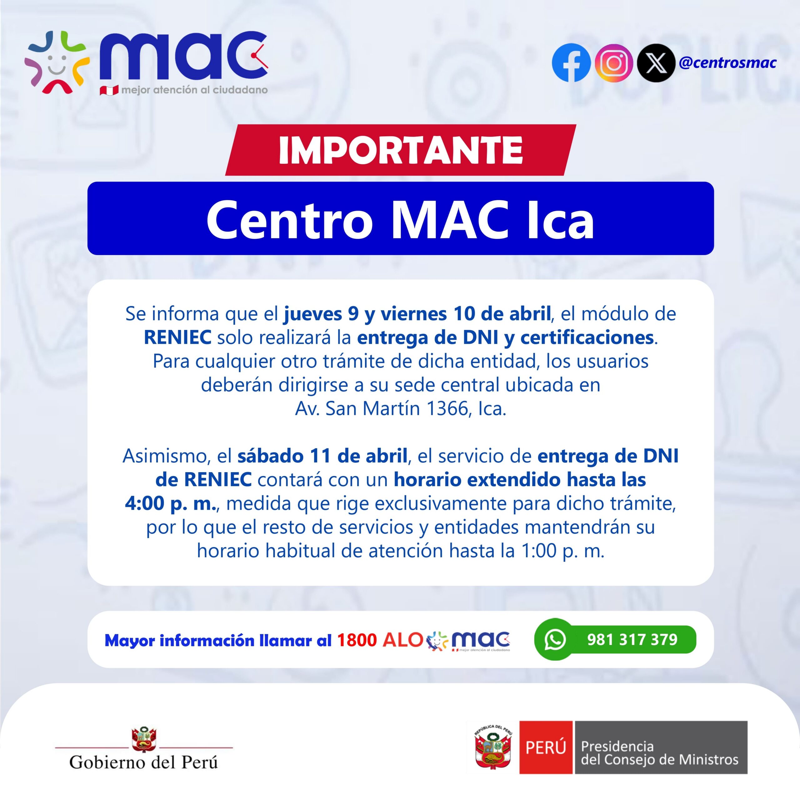 Comunicado MAC Ica 8.4.26