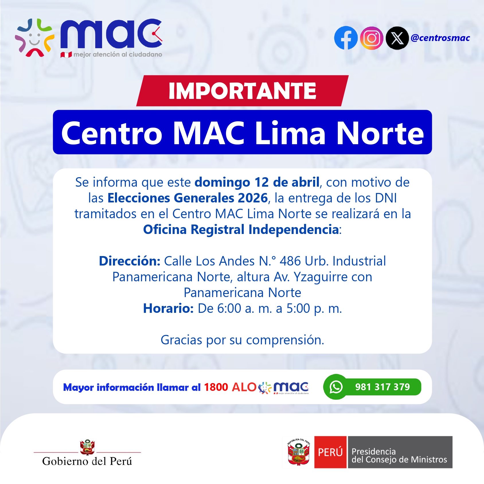 Comunicado MAC Lima Norte 7.4.26