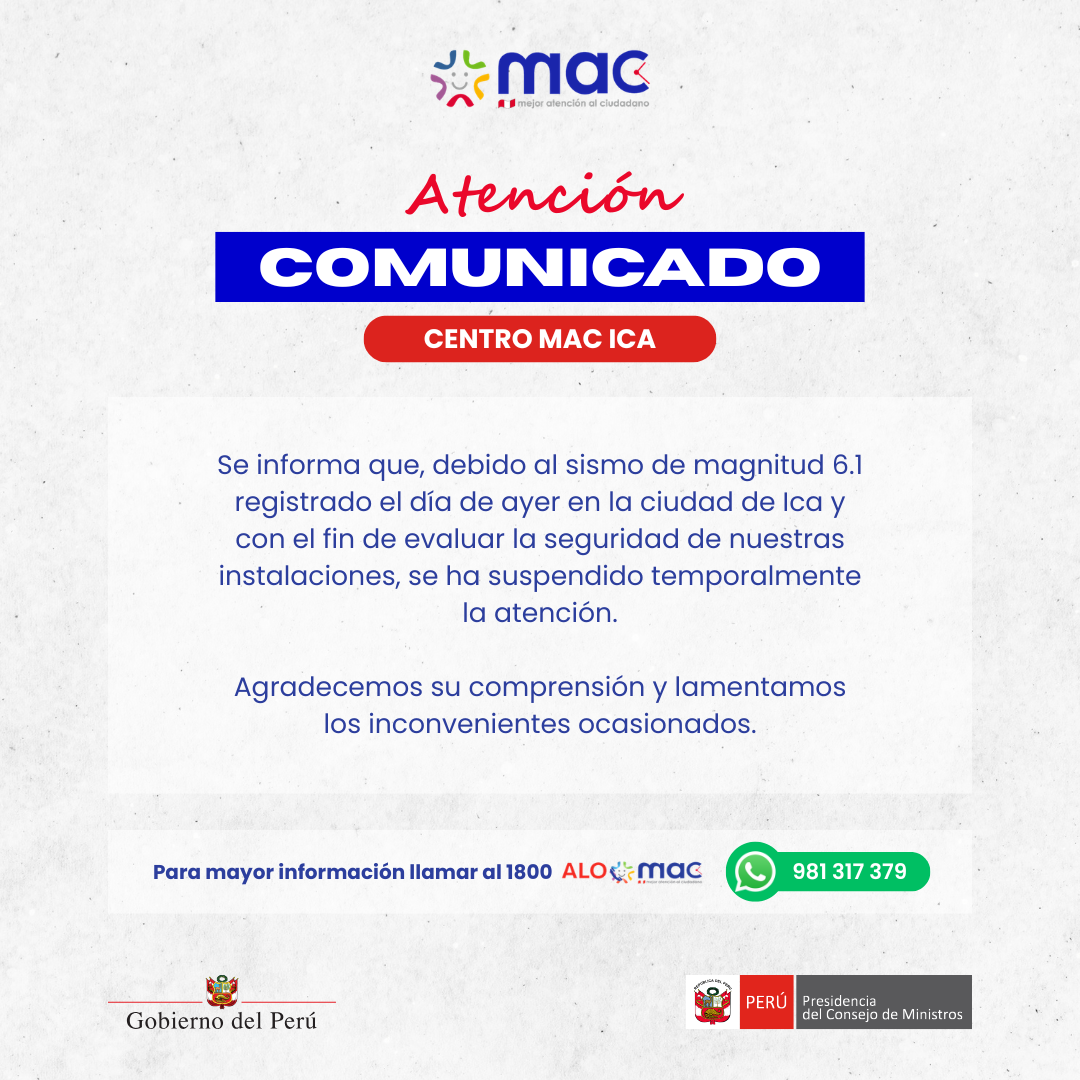 Comunicado - Centro MAC Ica 20.5.26
