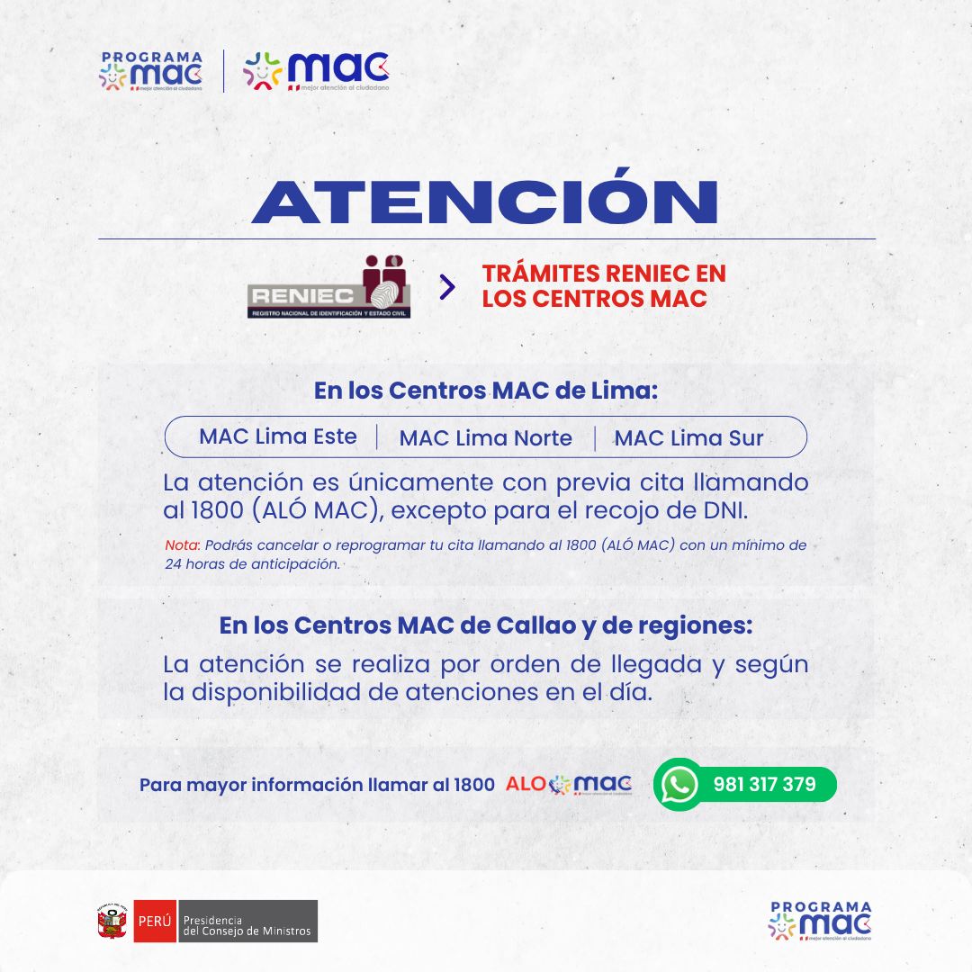 Atención - Trámites RENIEC 10.6.26