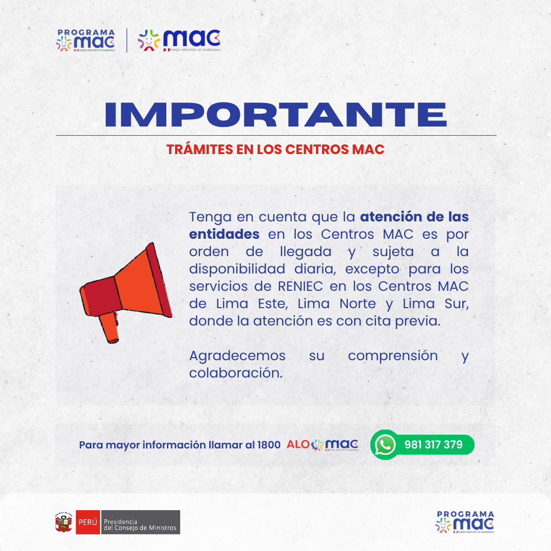Importante - Trámites en los Centros MAC 22.7.26